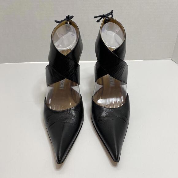 Antonio Eboli Black Stiletto Heels Womens 8 Sexy Ankle Straps Pointy Toe Chic - Picture 2 of 11